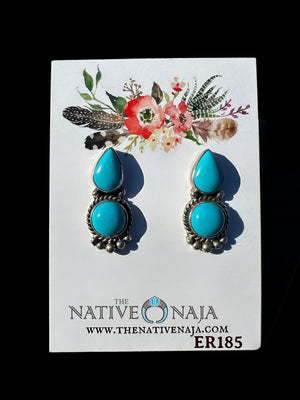 Navajo Jeff Largo Sterling Silver & Sonoran Beauty Turquoise Post Earrings ER185