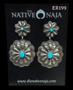 Navajo Rita Lee Sterling Silver & Turquoise Concho Post Drop Earrings ER199