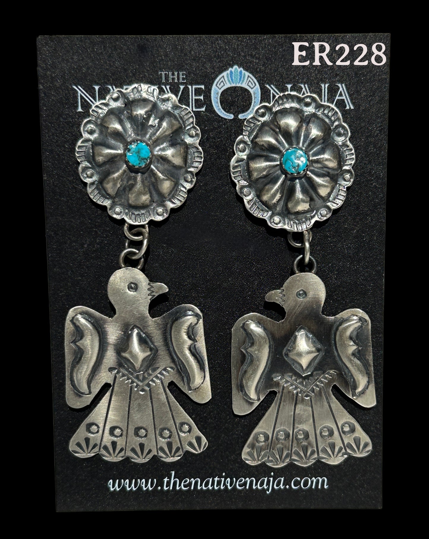 Navajo Tim Yazzie Sterling Silver & Turquoise Concho Thunderbird Post Earrings ER228