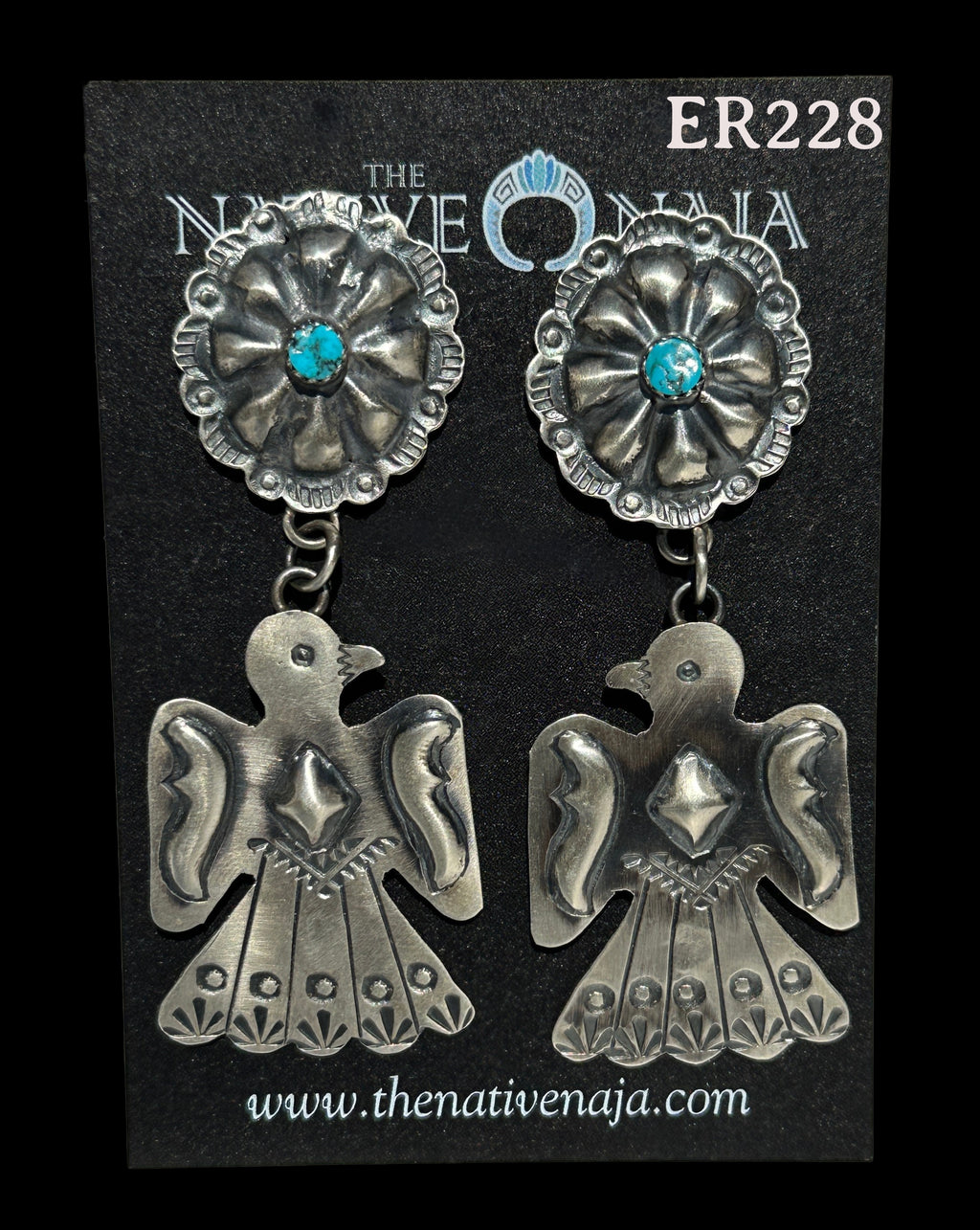 Navajo Tim Yazzie Sterling Silver & Turquoise Concho Thunderbird Earrings ER228