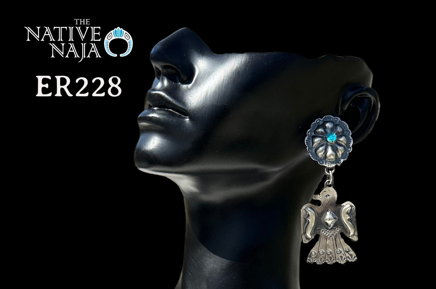 Navajo Tim Yazzie Sterling Silver & Turquoise Concho Thunderbird Post Earrings ER228