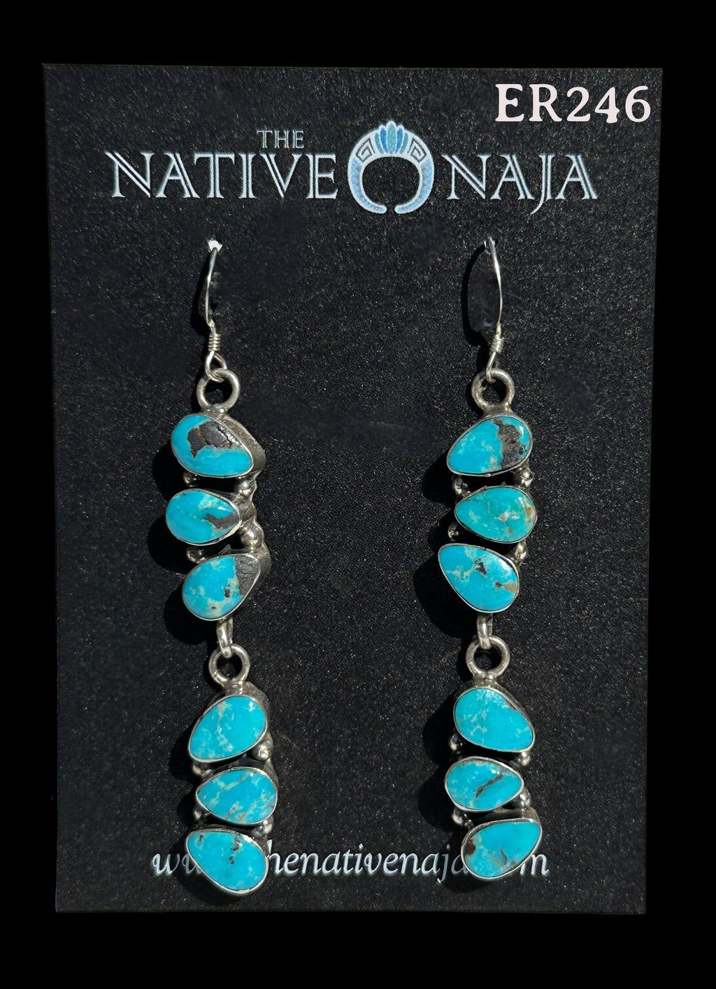 Navajo Loretta Delgarito Kingman Turquoise & Sterling Silver French Hook Drop Earrings ER246