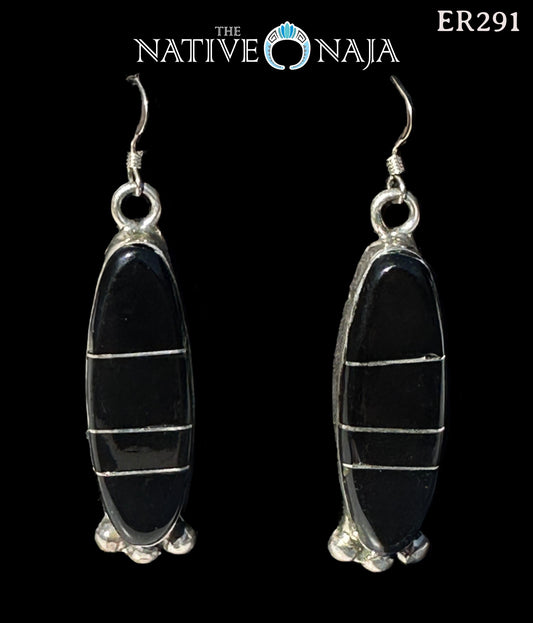 Navajo Avery Norton Channel Set Onyx & Sterling Silver French Hook Earrings ER291