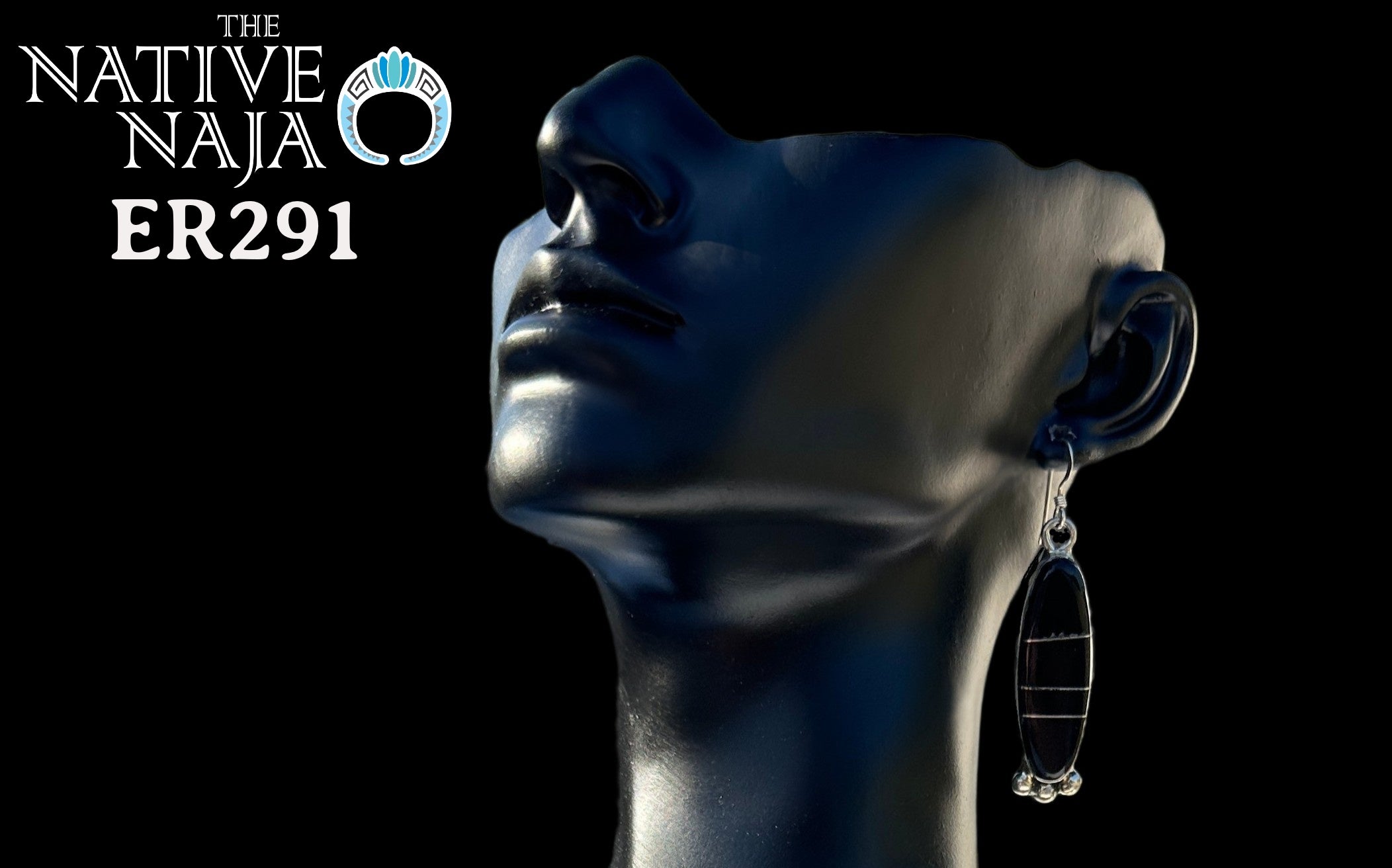 Navajo Avery Norton Channel Set Black Onyx & Sterling Silver French Hook Earrings ER291