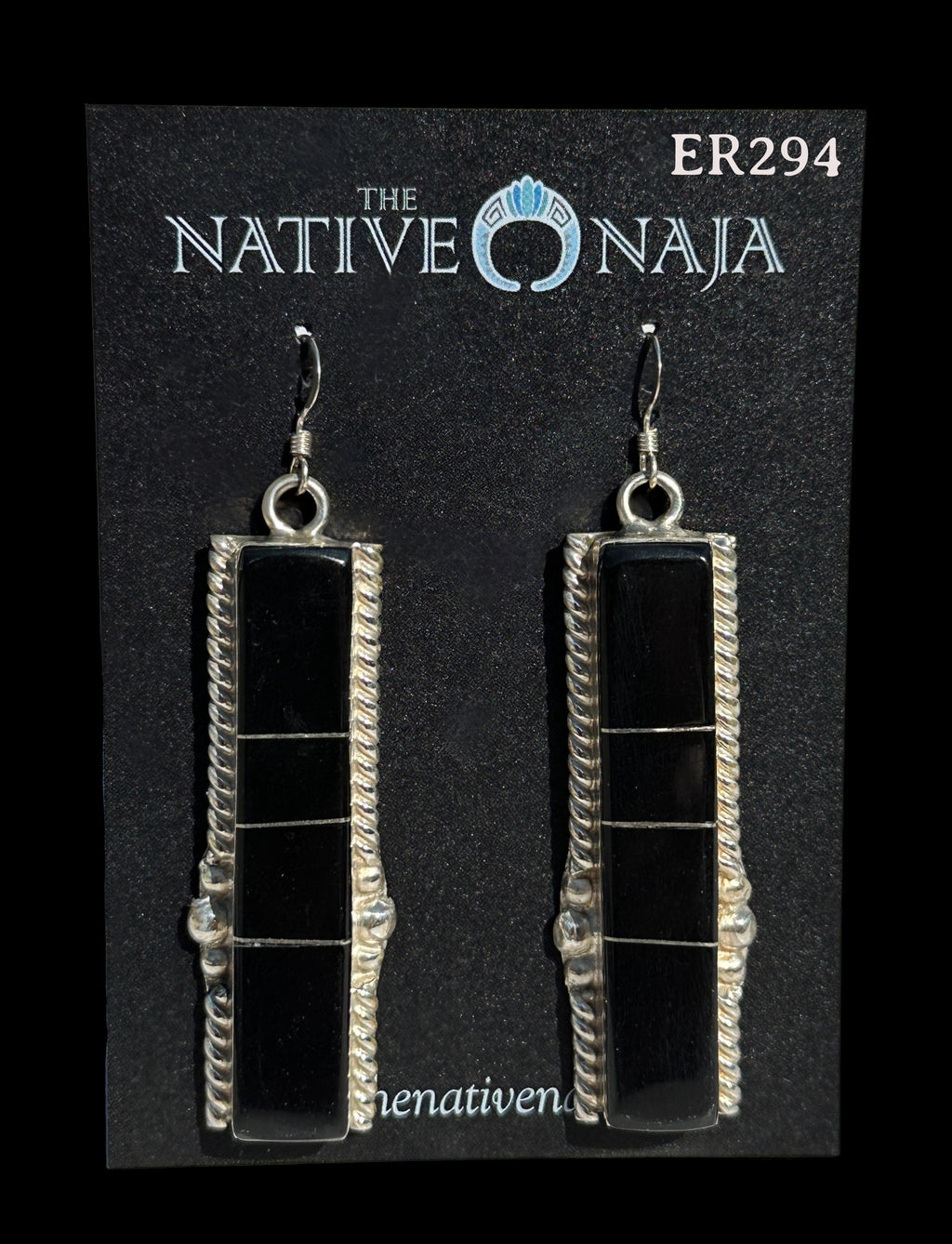 Navajo Avery Norton Channel Set Black Onyx & Sterling Silver French Hook Earrings ER294