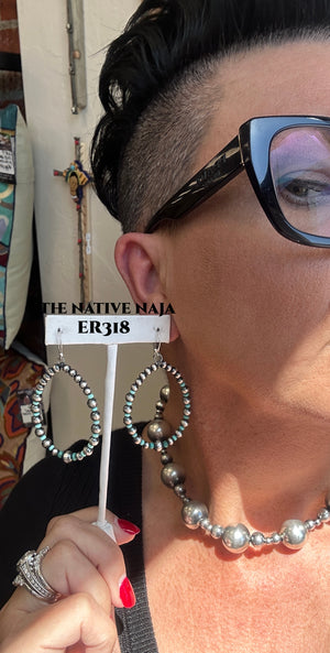 Sterling Silver Navajo Pearl & Turquoise French Hook Hoop Earrings ER318