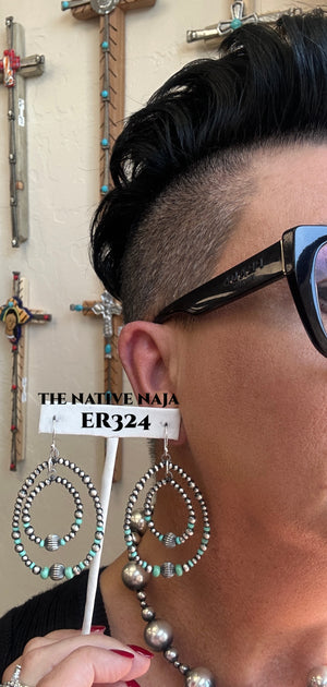 Sterling Silver Navajo Pearl & Turquoise French Hook Hoop Earrings ER324
