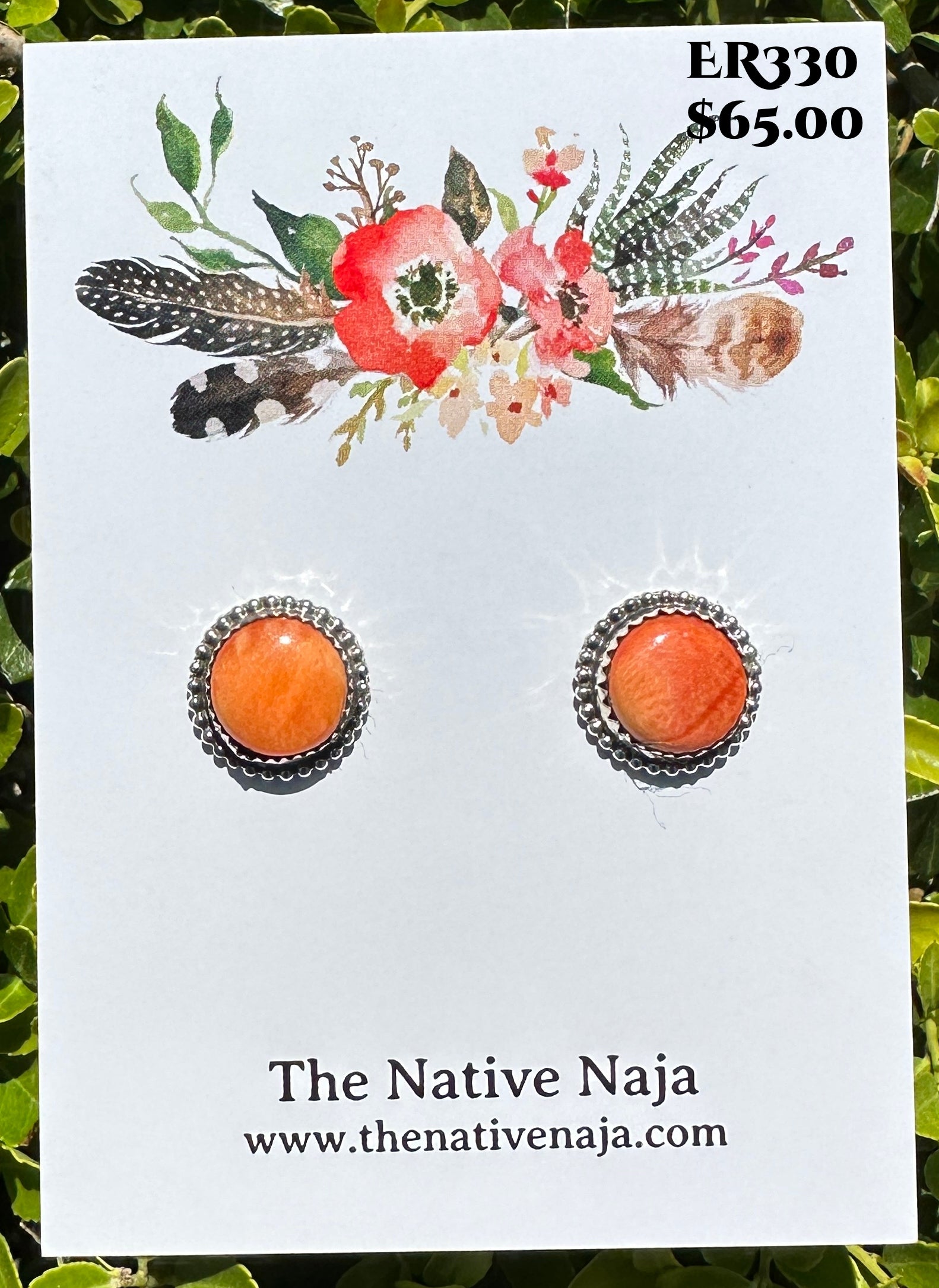 Navajo Esther White Orange Spiny Oyster & Sterling Silver Post Earrings ER330