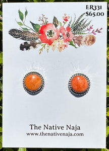 Navajo Esther White Orange Spiny Oyster & Sterling Silver Post Earrings ER331
