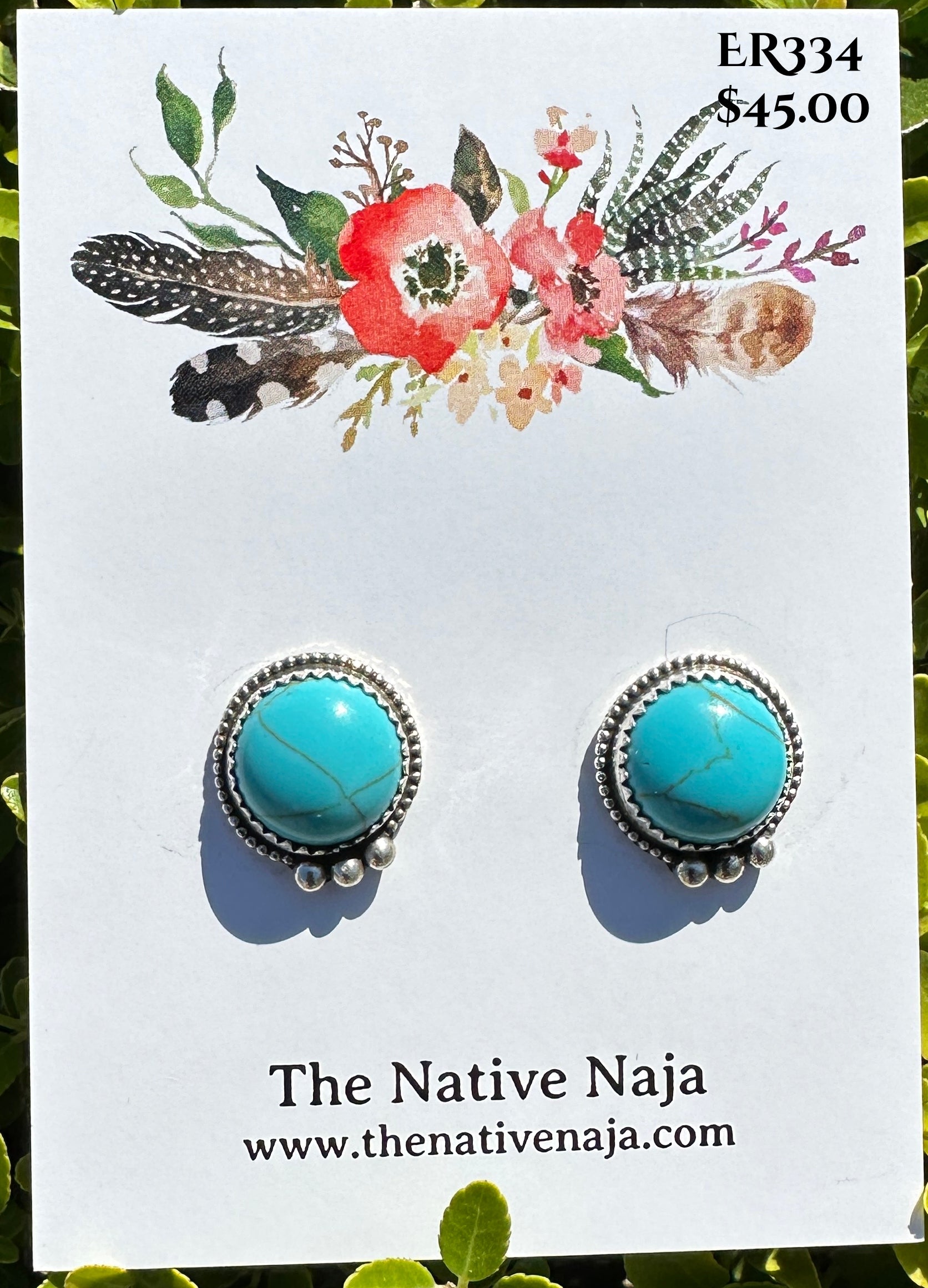 Navajo Letricia Largo Sterling Silver & Block Turquoise Post Earrings ER334
