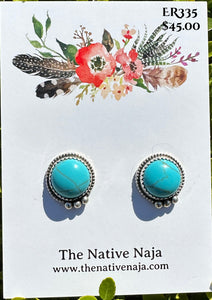 Navajo Letricia Largo Sterling Silver & Block Turquoise Post Earrings ER335