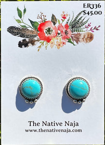 Navajo Letricia Largo Sterling Silver & Block Turquoise Post Earrings ER336