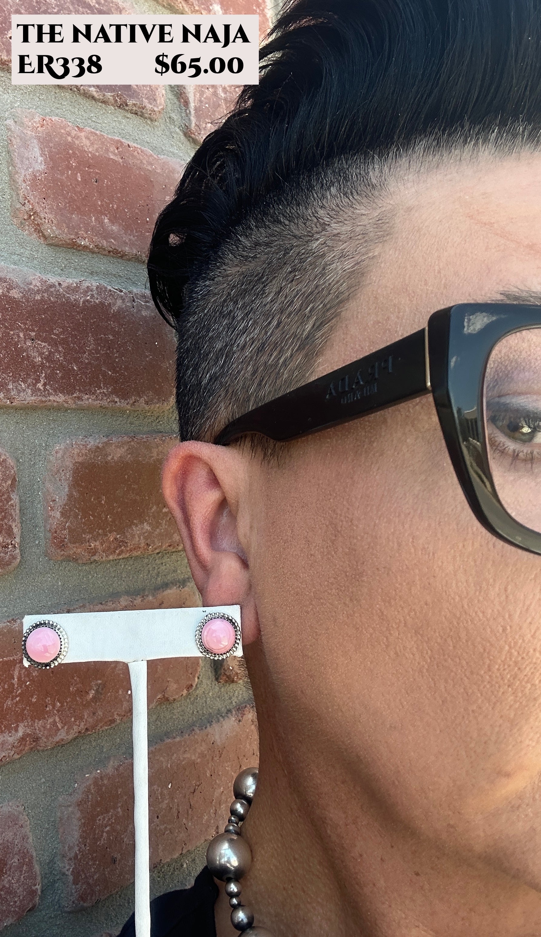 Navajo Esther White Sterling Silver & Pink Queen Conch Shell Post Earrings ER338
