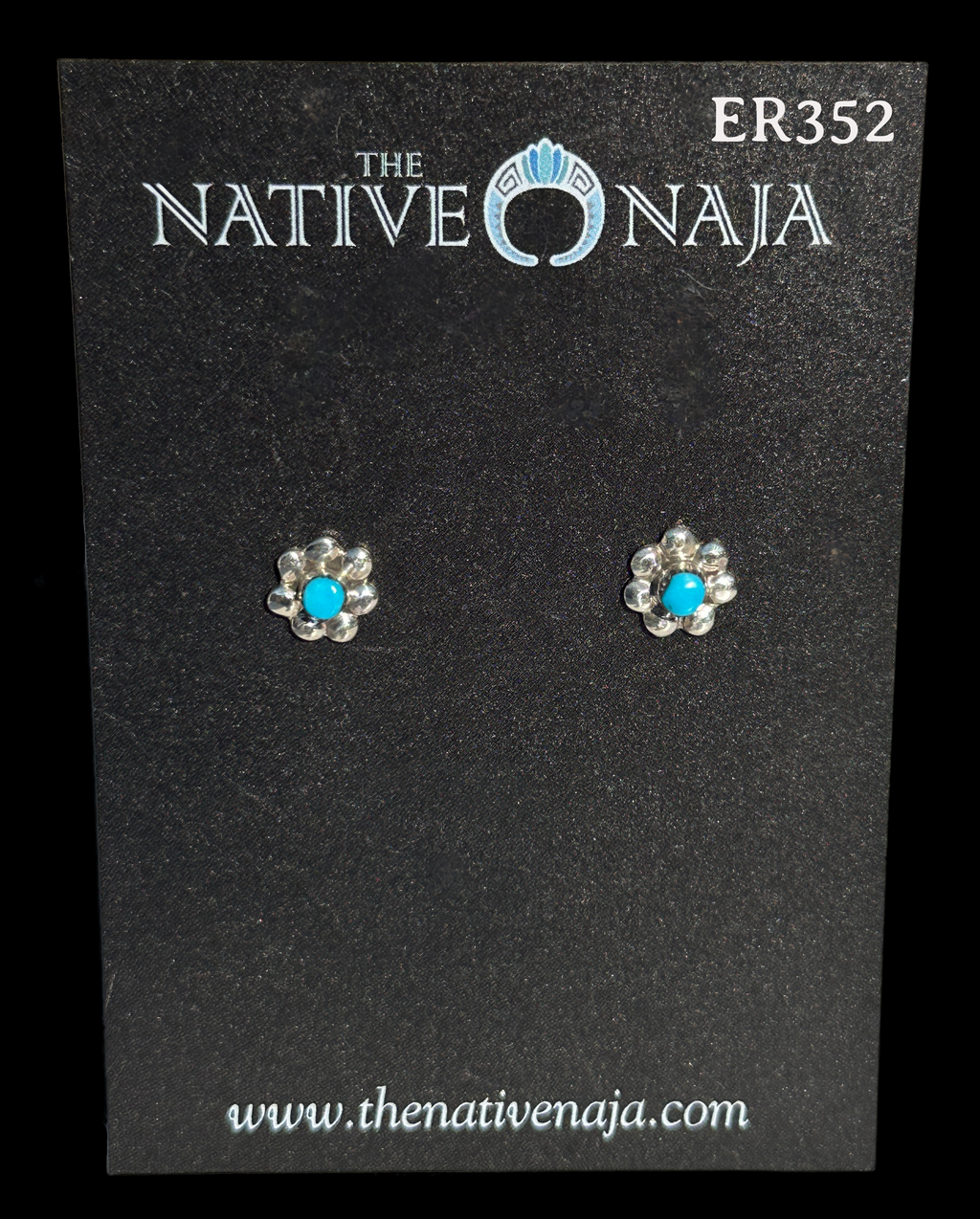 Zuni Signed RY Petit Point Floral Kingman Turquoise & Sterling Silver Post Earrings ER352