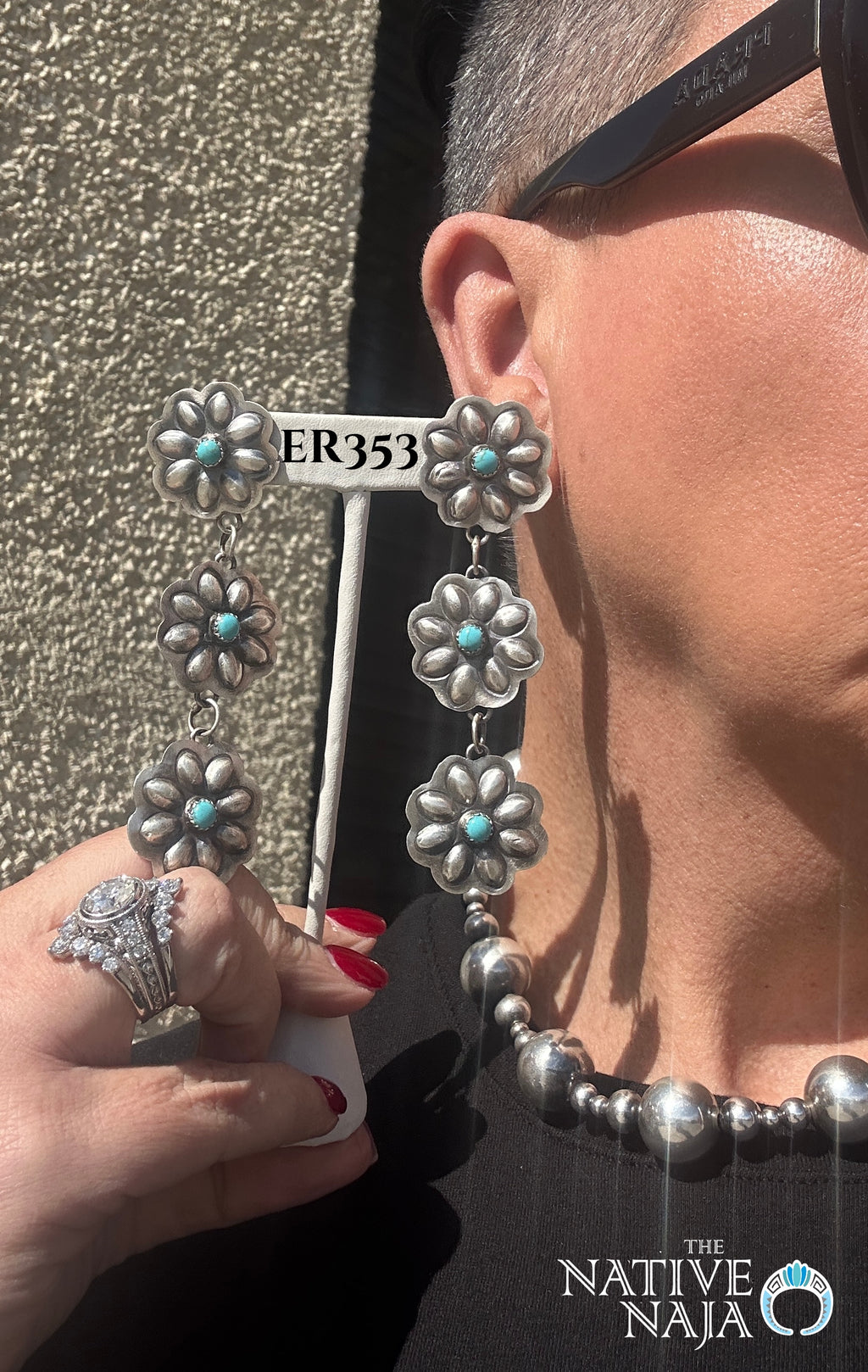 Navajo Gabrielle Yazzie Floral Kingman Turquoise & Sterling Silver Post Earrings ER353