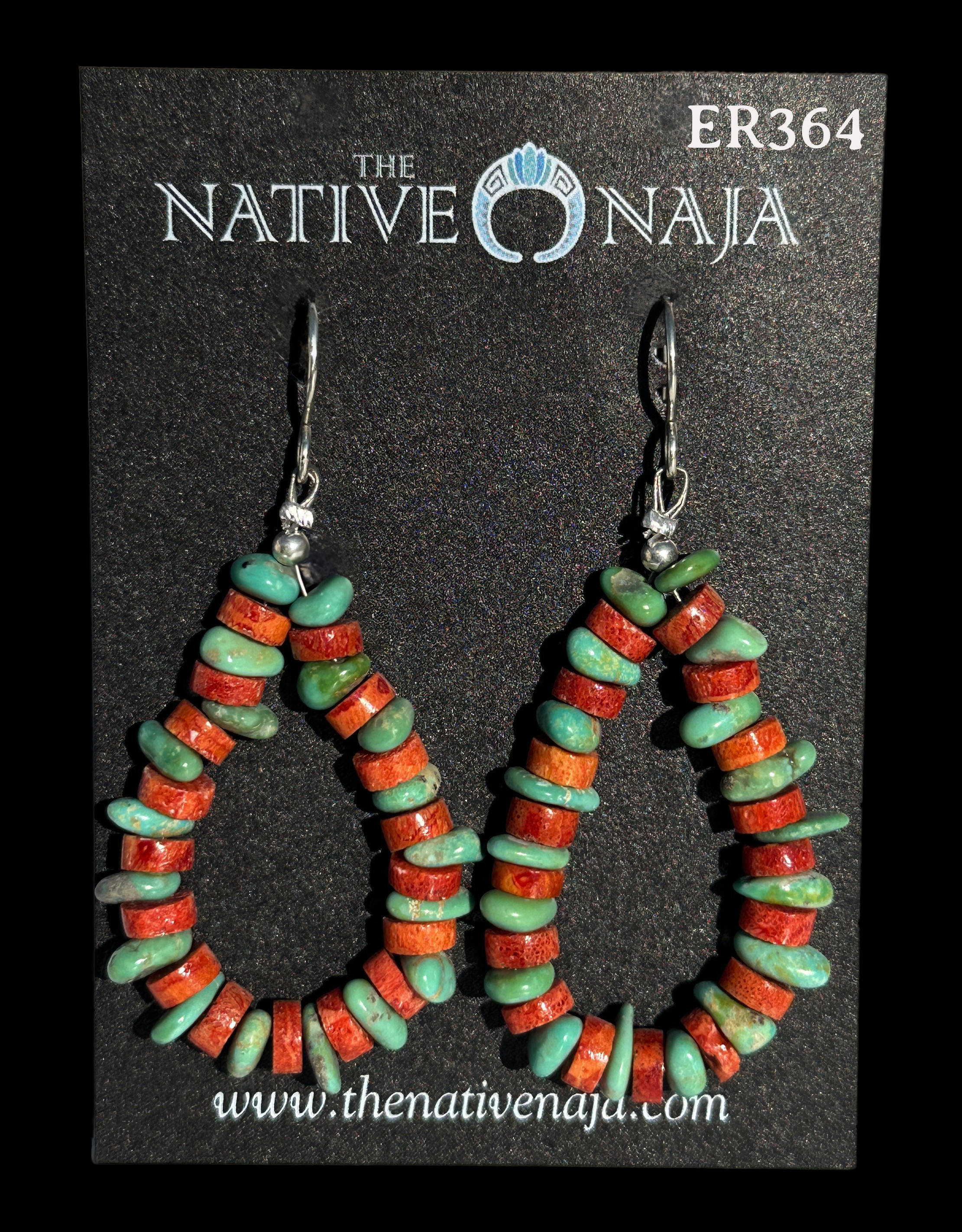 Navajo Strung Green Kingman Turquoise Spiny Oyster Sterling Silver French Hook Earrings ER364