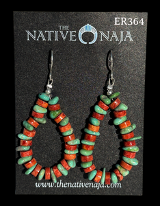 Navajo Strung Green Kingman Turquoise Spiny Oyster Sterling Silver French Hook Earrings ER364