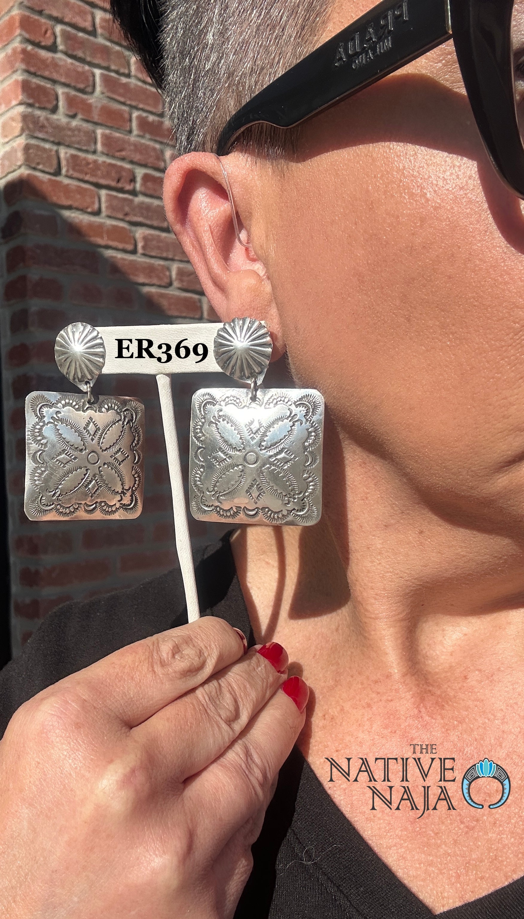 Navajo Large Vincent Platero Hand Stamped Concho Post Earrings ER369