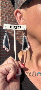 Navajo Leonard Spencer Sterling Silver Black Onyx & Pink Conch French Hook Earrings ER371