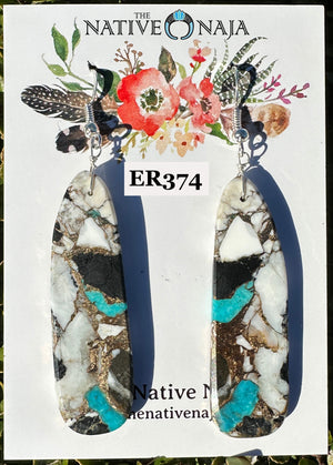 Navajo Jameson Pete Sterling Silver & White Buffalo Composite French Hook Earrings ER374