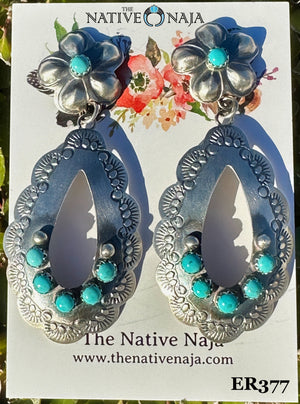 Navajo Large Tim Yazzie Sterling Silver & Turquoise Concho Post Earrings ER377
