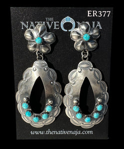 Navajo Large Tim Yazzie Sterling Silver & Turquoise Concho Post Earrings ER377