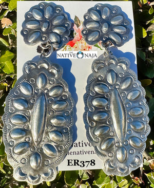Navajo Large Gabrielle Yazzie Hand Stamped Sterling Silver Post Earrings ER378