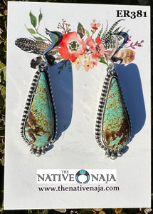 Navajo Fitzgerald Plummer Mine #8 Turquoise & Sterling Silver French Hook Earrings ER381