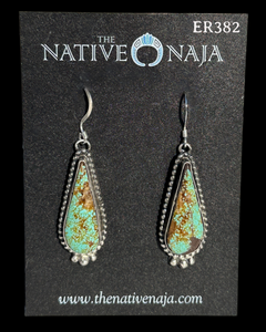 Navajo Fitzgerald Plummer Mine #8 Turquoise & Sterling Silver French Hook Earrings ER382