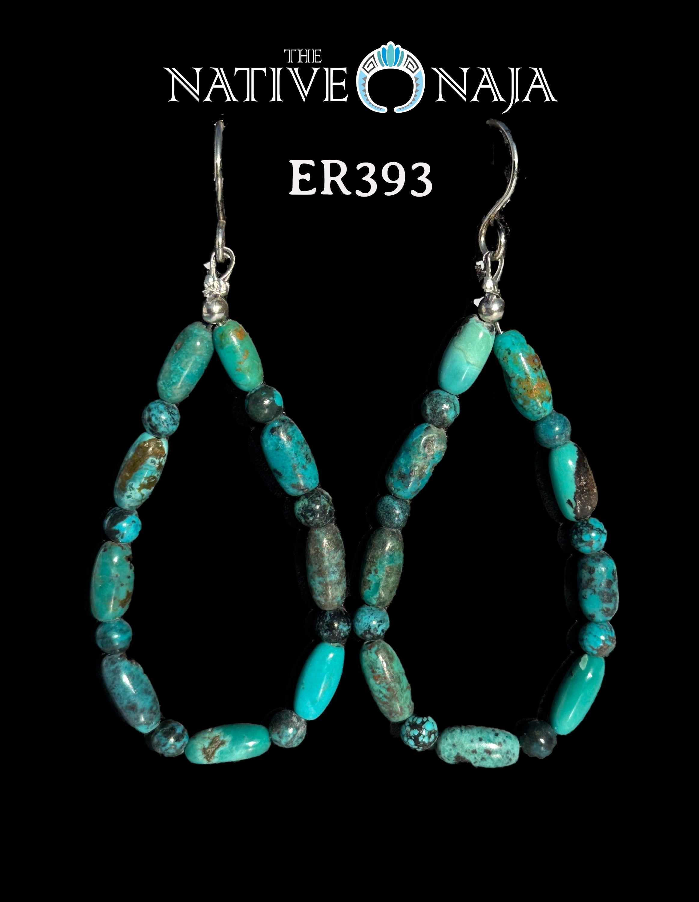 Navajo Strung Kingman Turquoise & Sterling Silver French Hook Earrings ER393