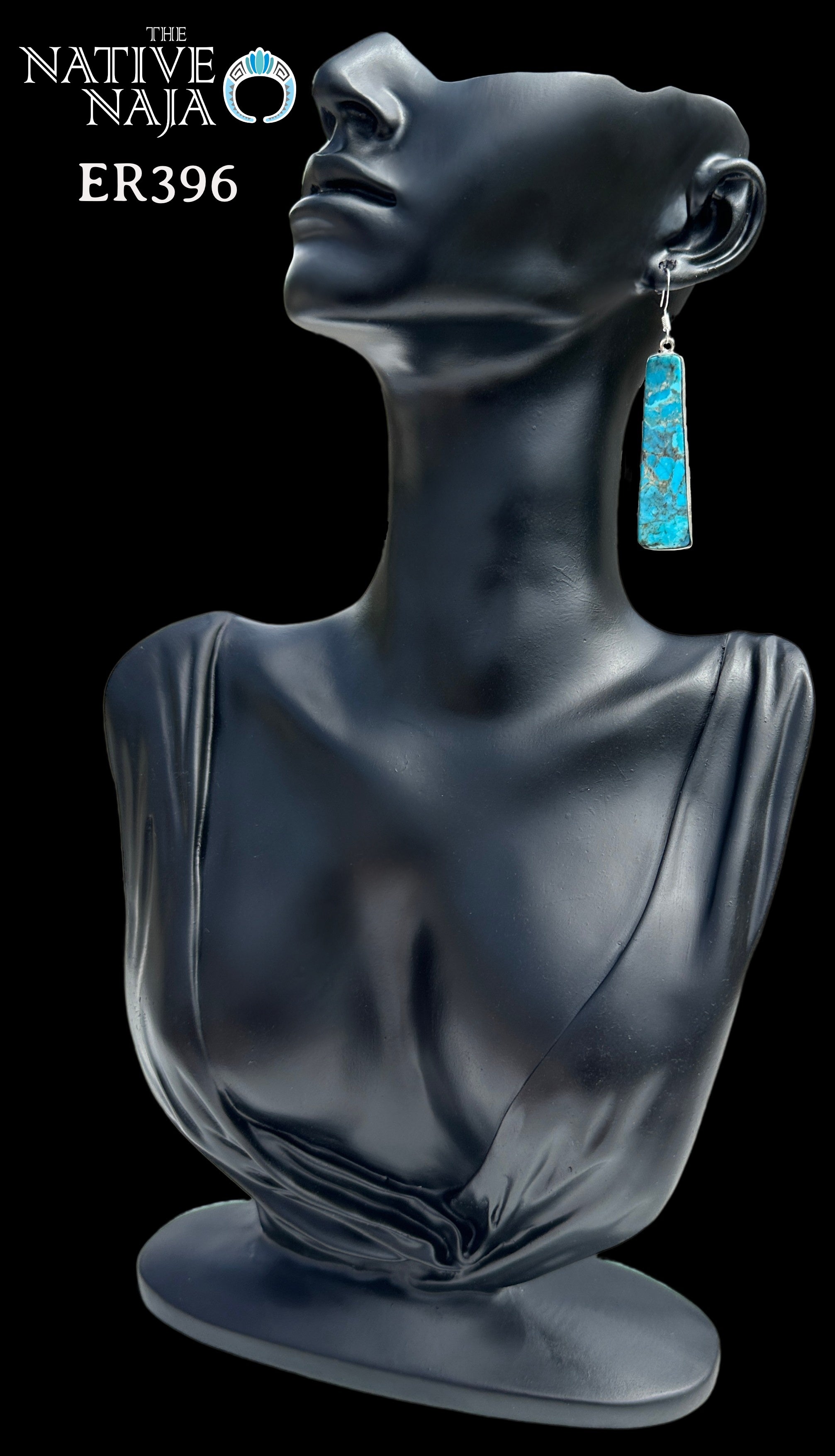 Navajo Artist Veronica Tortalita Composite Turquoise Slab & Sterling Silver Wrapped French Hook Earrings ER396