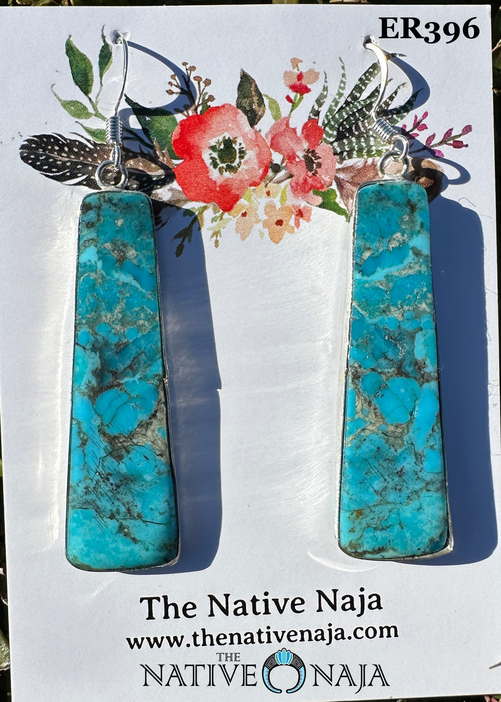 Navajo Artist Veronica Tortalita Composite Turquoise Slab & Sterling Silver Wrapped French Hook Earrings ER396