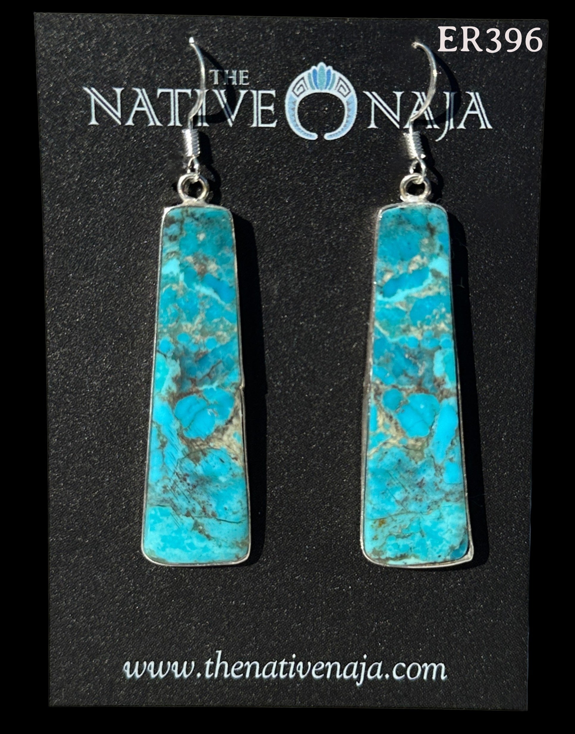 Navajo Artist Veronica Tortalita Composite Turquoise Slab & Sterling Silver Wrapped French Hook Earrings ER396