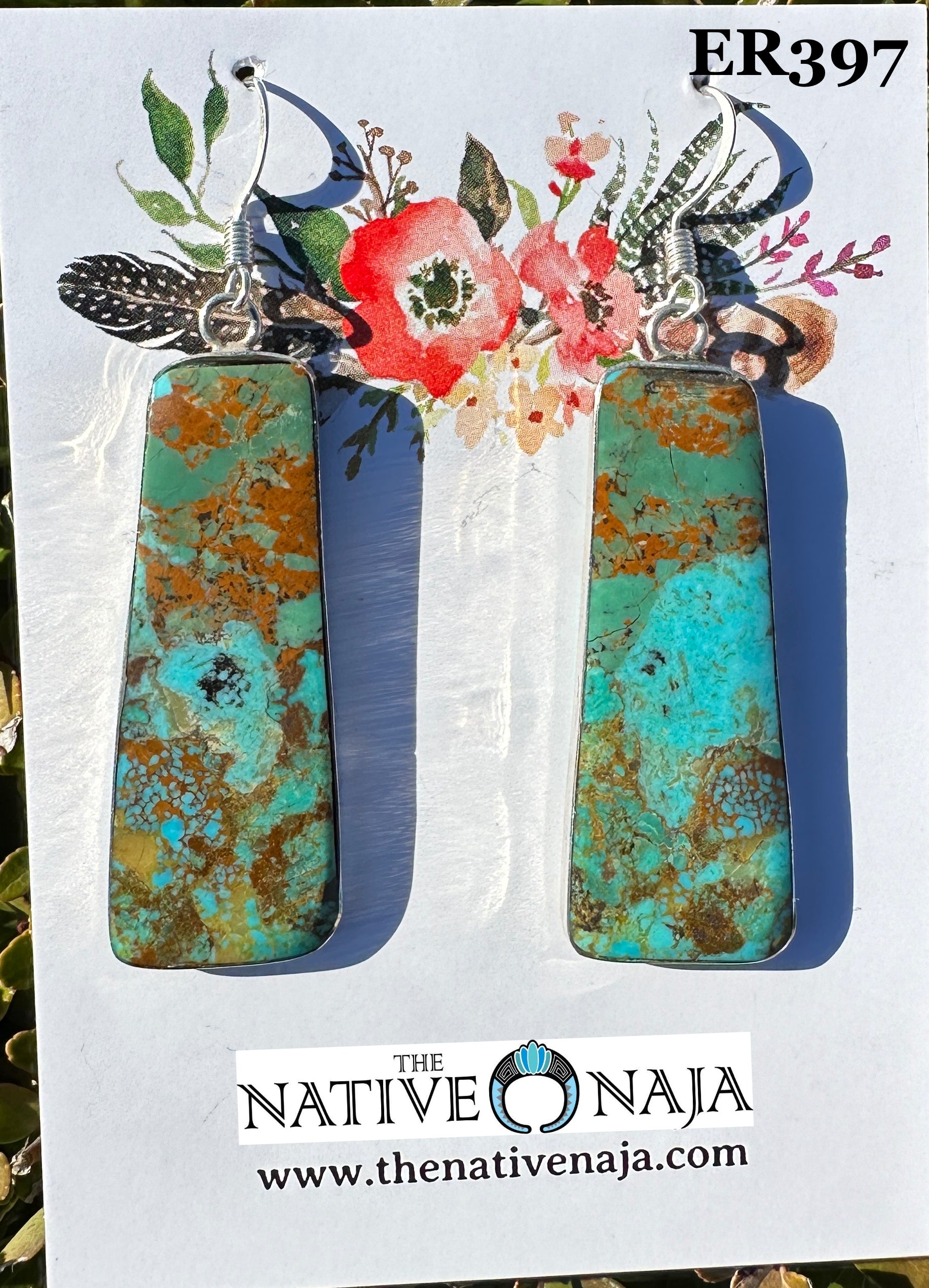 Navajo Artist Veronica Tortalita Composite Turquoise Slab & Sterling Silver Wrapped French Hook Earrings ER397