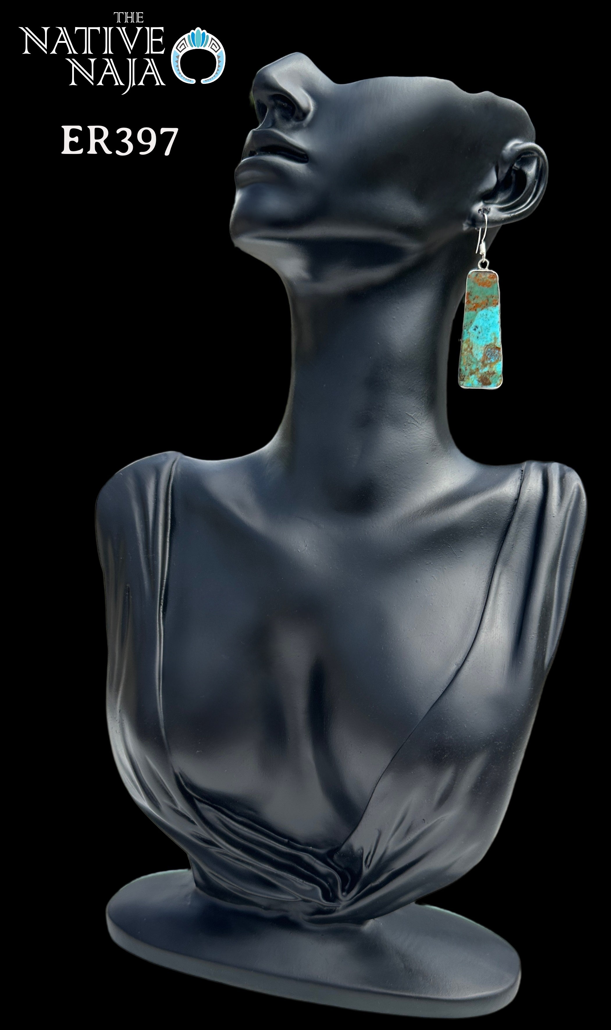 Navajo Artist Veronica Tortalita Composite Turquoise Slab & Sterling Silver Wrapped French Hook Earrings ER397