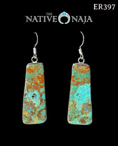 Navajo Artist Veronica Tortalita Composite Turquoise Slab & Sterling Silver Wrapped French Hook Earrings ER397