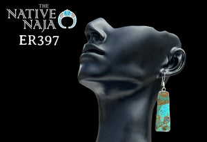 Navajo Artist Veronica Tortalita Composite Turquoise Slab & Sterling Silver Wrapped French Hook Earrings ER397