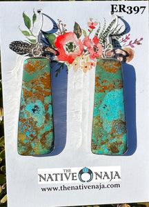 Navajo Artist Veronica Tortalita Composite Turquoise Slab & Sterling Silver Wrapped French Hook Earrings ER397