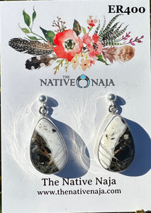 Navajo Artist Signed White Buffalo $ Sterling Silver Post Drop Earrings ER400