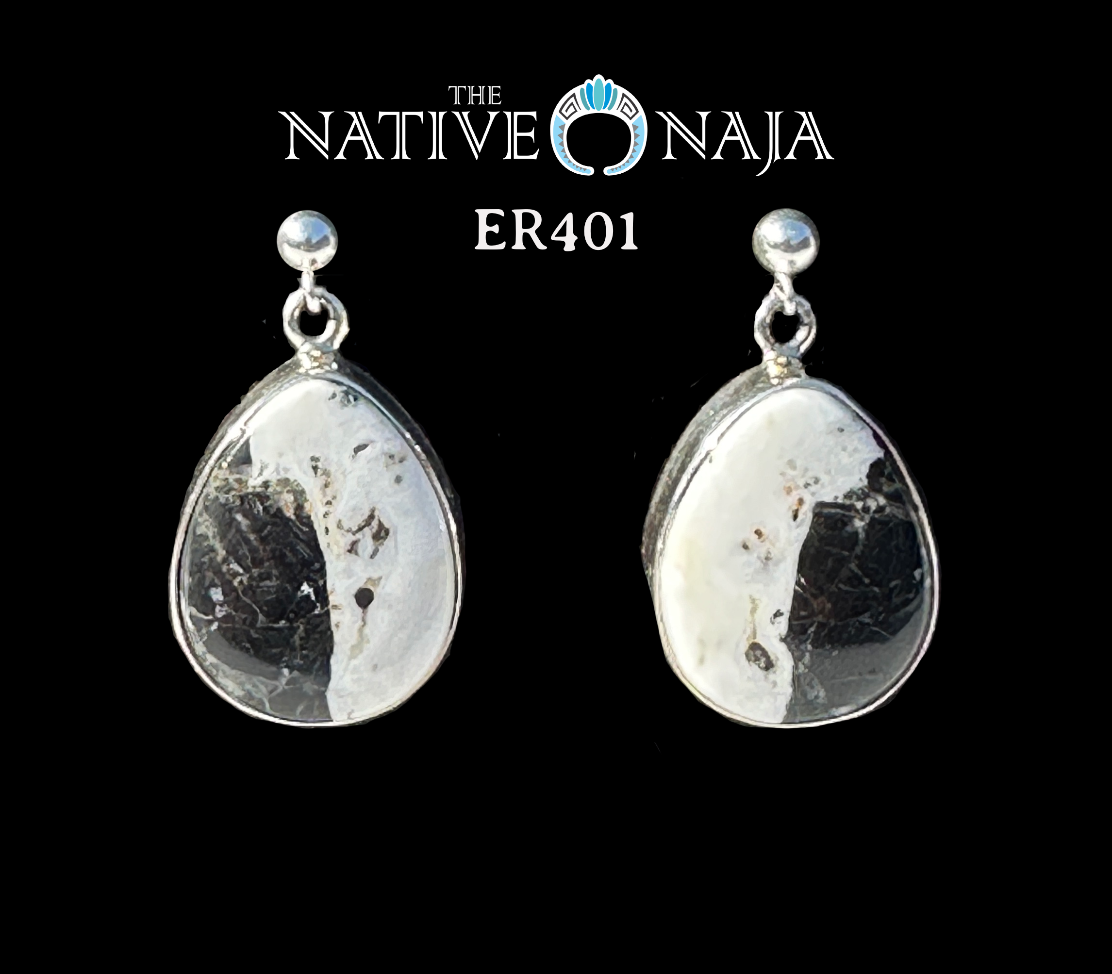 Navajo Artist Signed White Buffalo & Sterling Silver Post Drop Earrings ER401