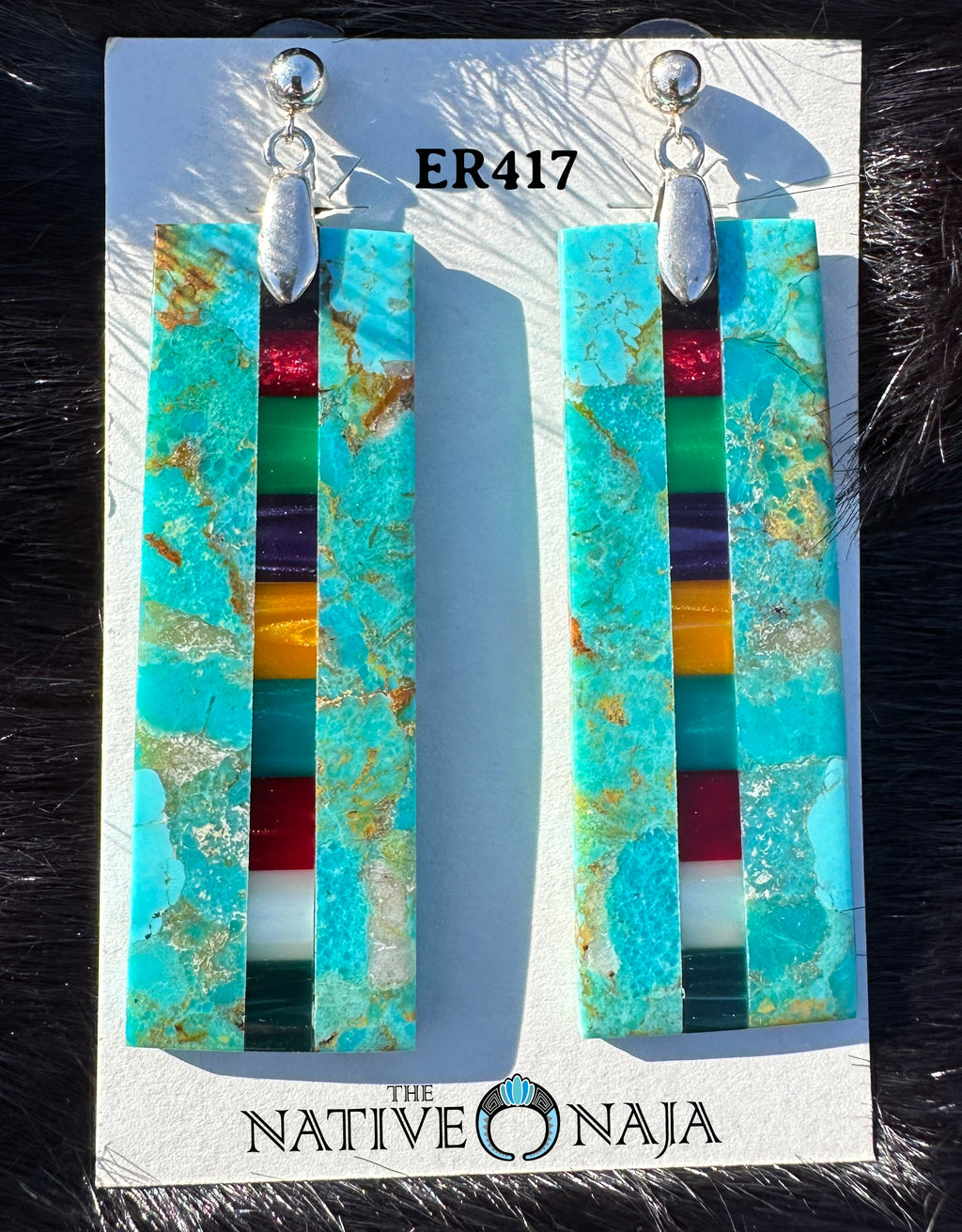 Uniquely Designed Composite Turquoise Slab Earrings by NM Artist Chris Wicketts ER417