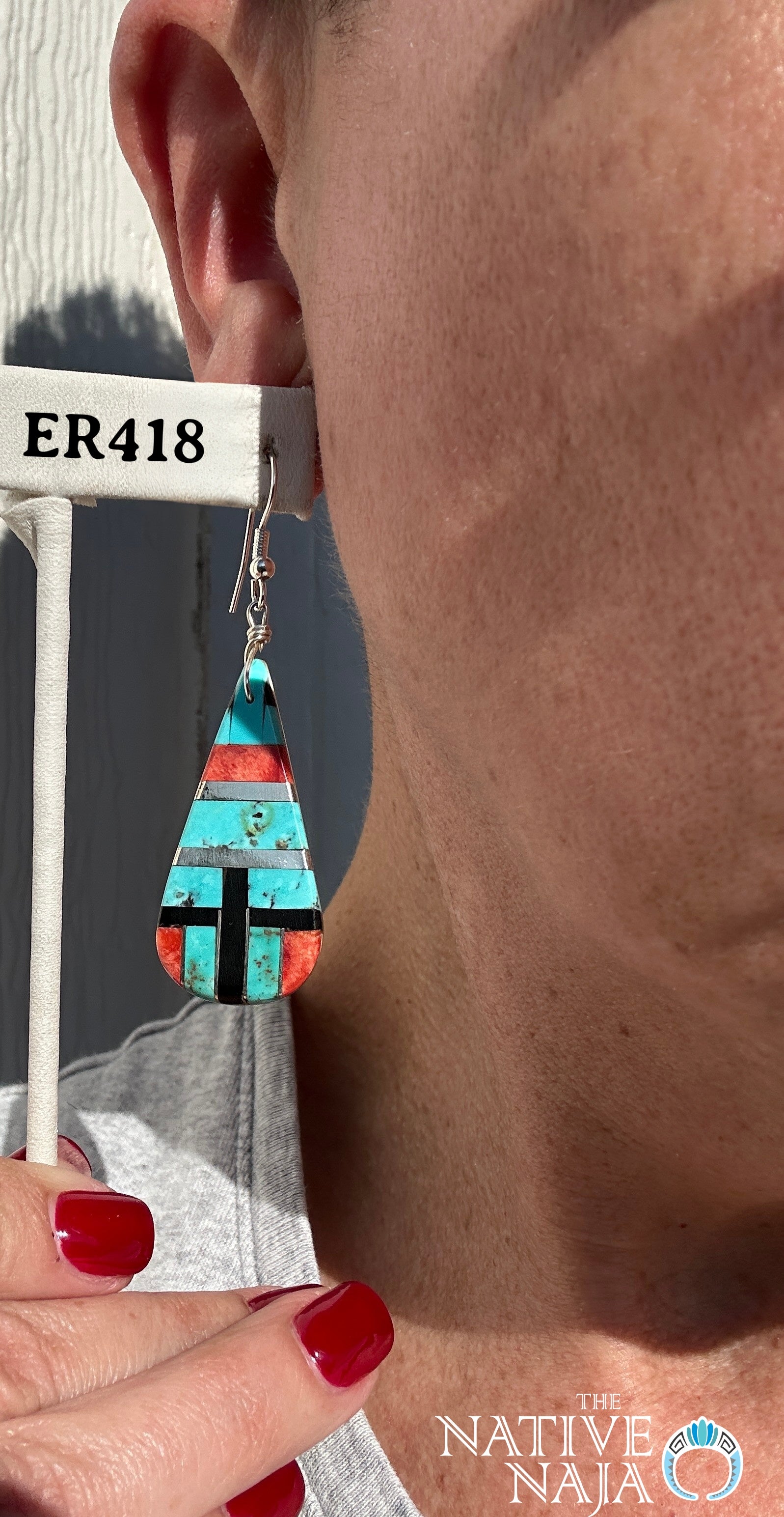 Santo Domingo Pueblo Artist Daniel Coriz Inlay Slab French Hook Earrings ER418