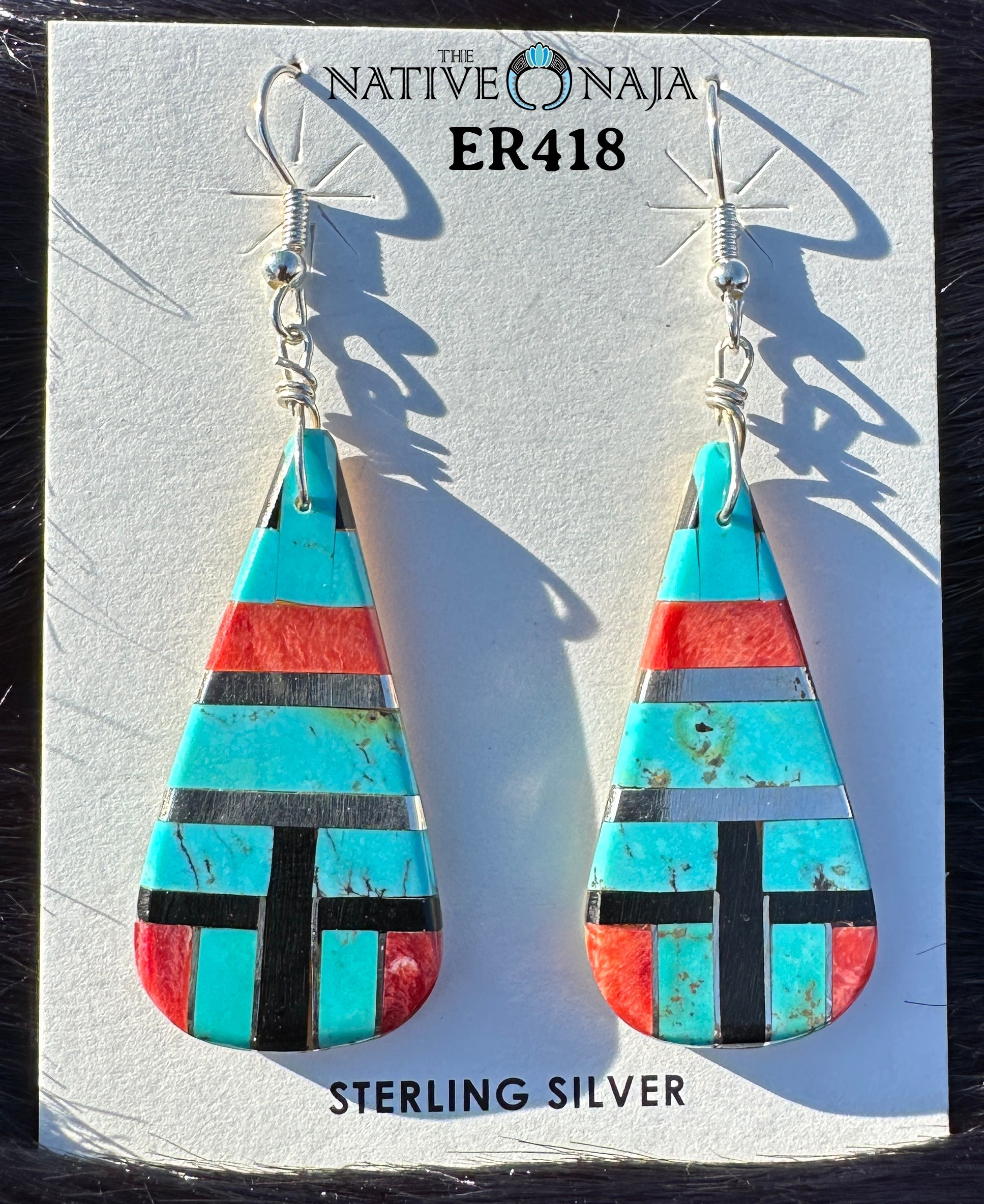 Santo Domingo Pueblo Artist Daniel Coriz Inlay Slab French Hook Earrings ER418