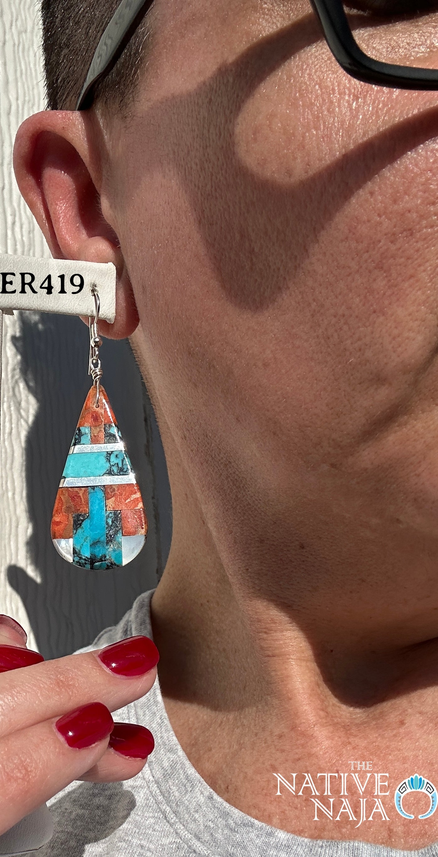 Santo Domingo Pueblo Artist Daniel Coriz Inlay Slab French Hook Earrings ER419