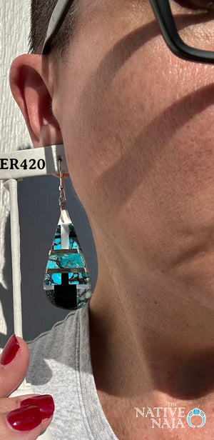 Santo Domingo Pueblo Artist Daniel Coriz Inlay Slab French Hook Earrings ER420