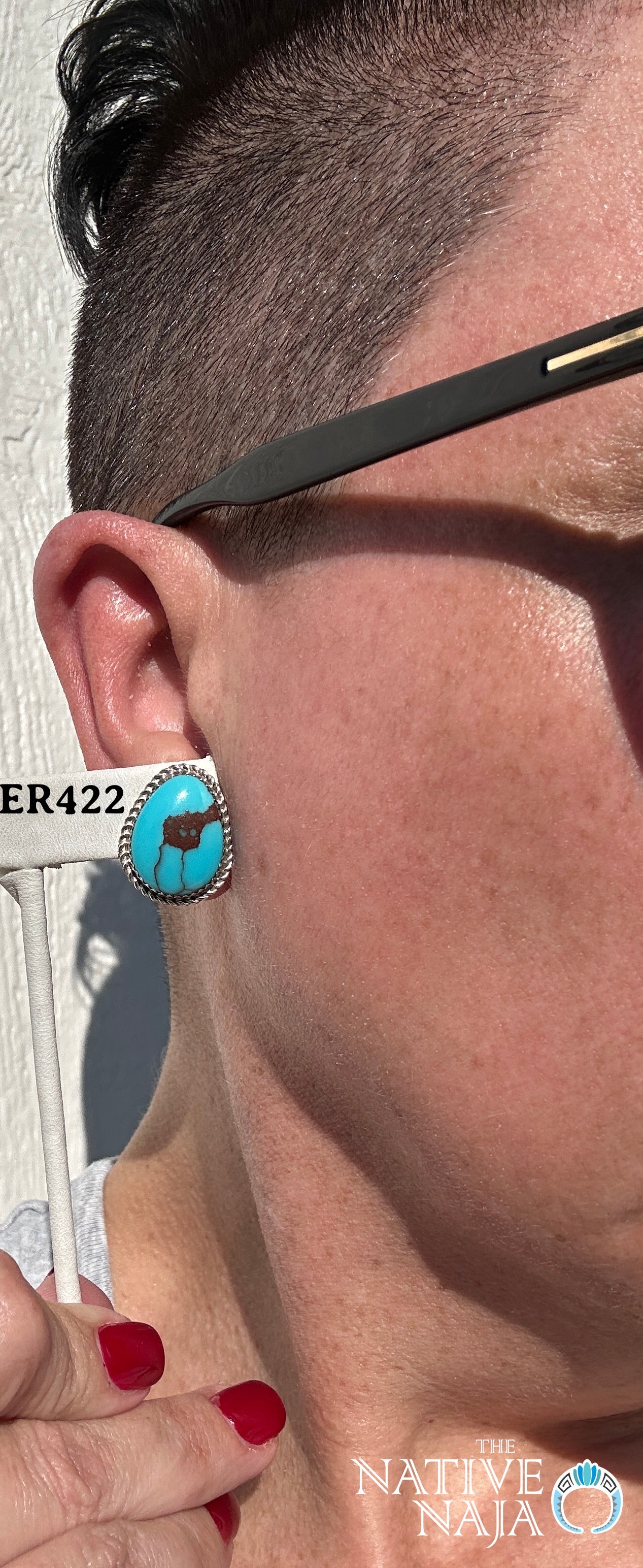 Navajo Artist Virginia Cadman Large Sterling Silver & Rare Egyptian Turquoise Post Earrings ER422