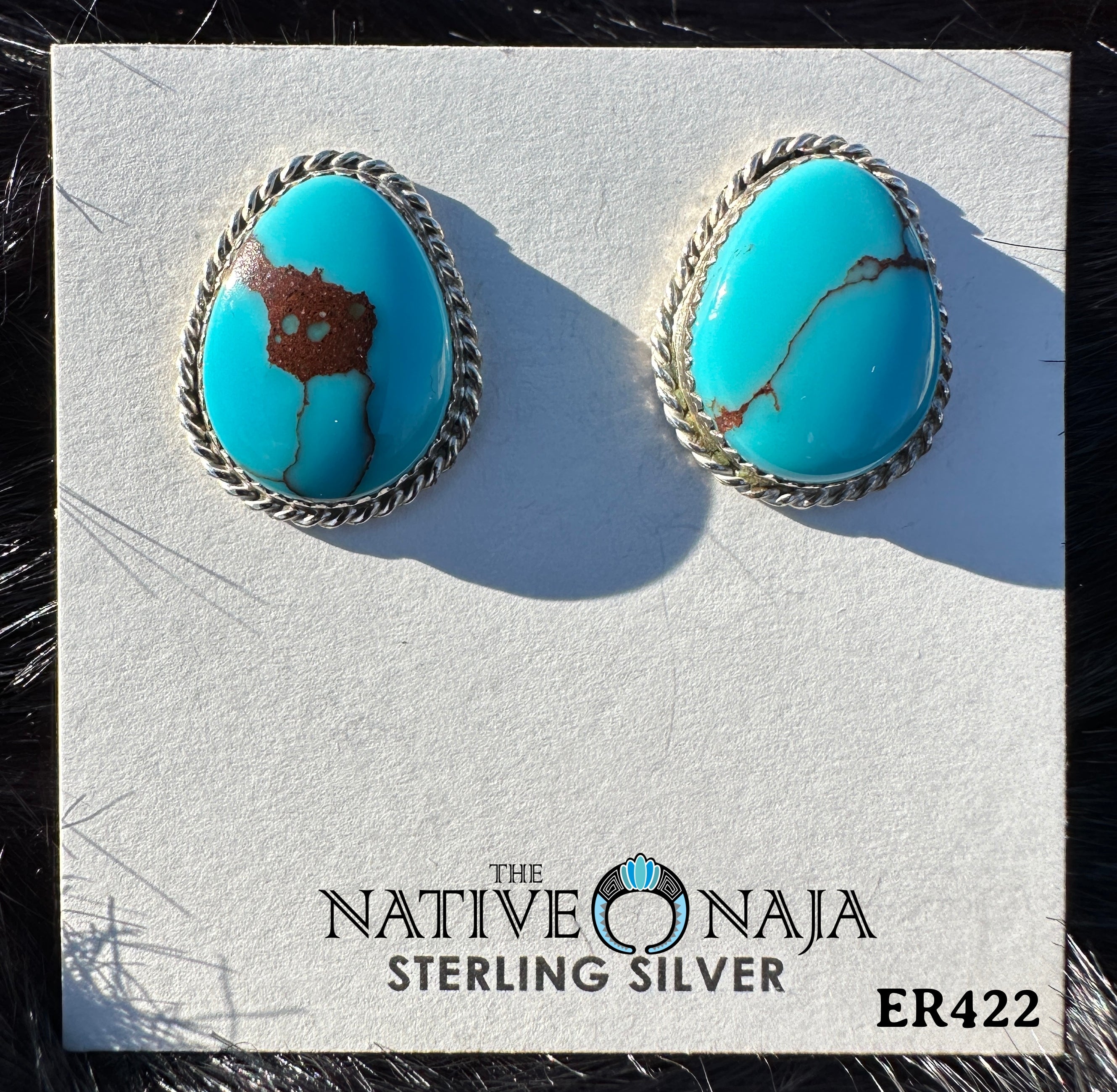 Navajo Artist Virginia Cadman Large Sterling Silver & Rare Egyptian Turquoise Post Earrings ER422