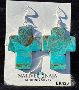 Cross Composite Turquoise French Hook Earrings Wrapped in Sterling Silver ER423