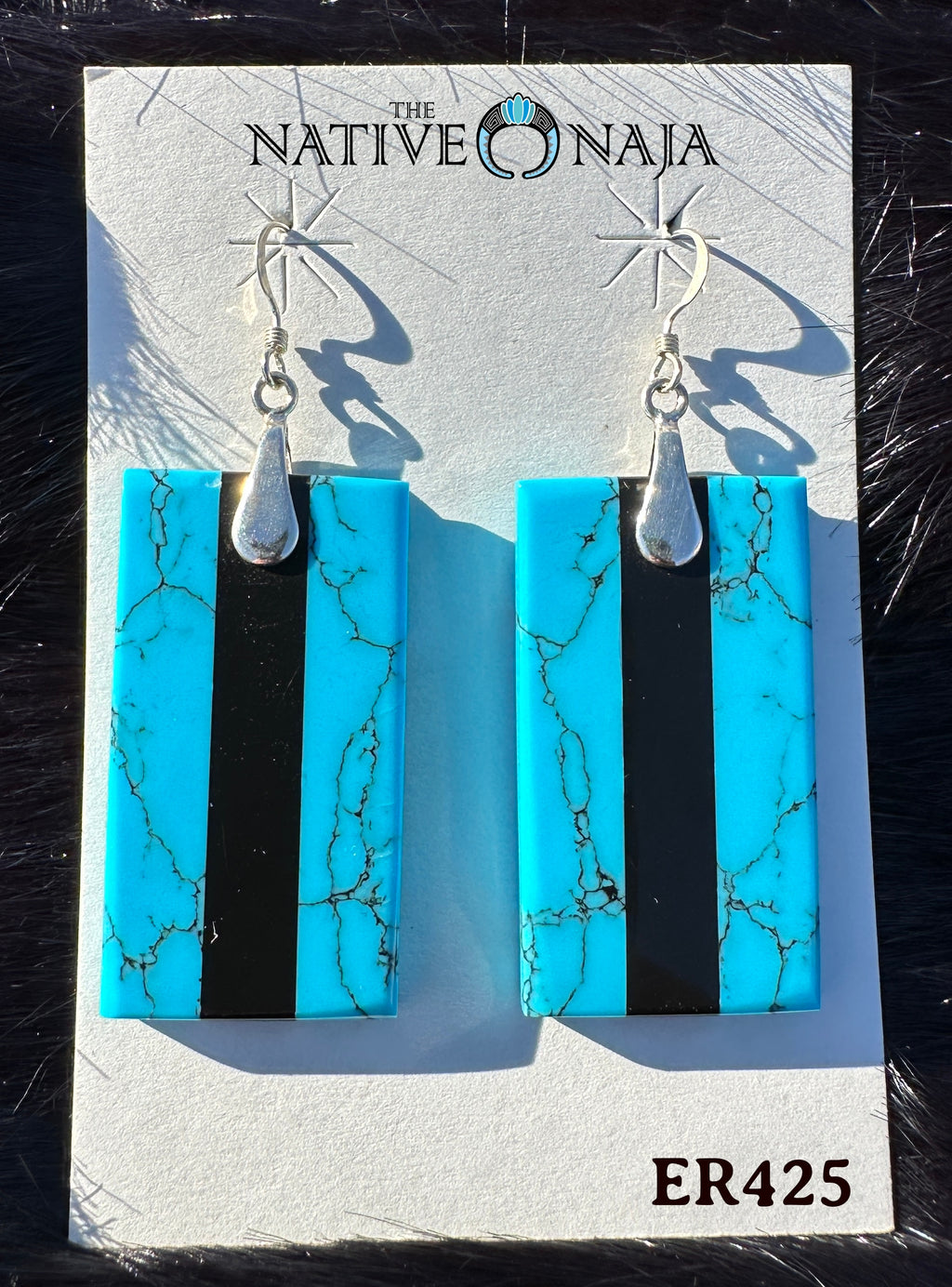 NM Artist Chris Wicketts Sterling Silver & Composite Turquoise Slab French Hook Earrings ER425