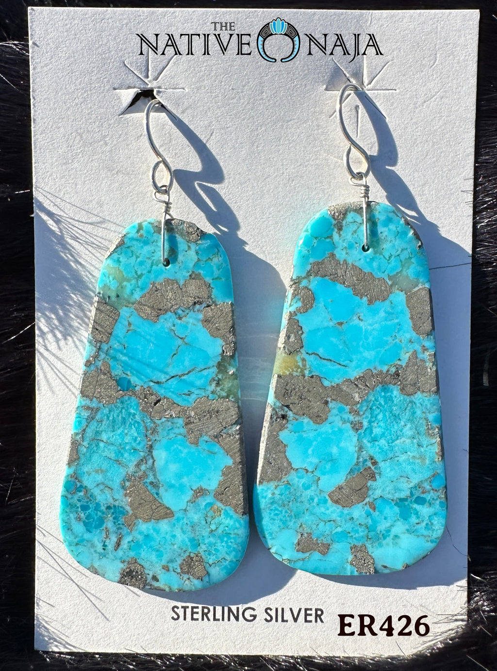 Navajo Artist Marcella Castillo Sterling Silver & Turquoise Slab French Hook Earrings ER426